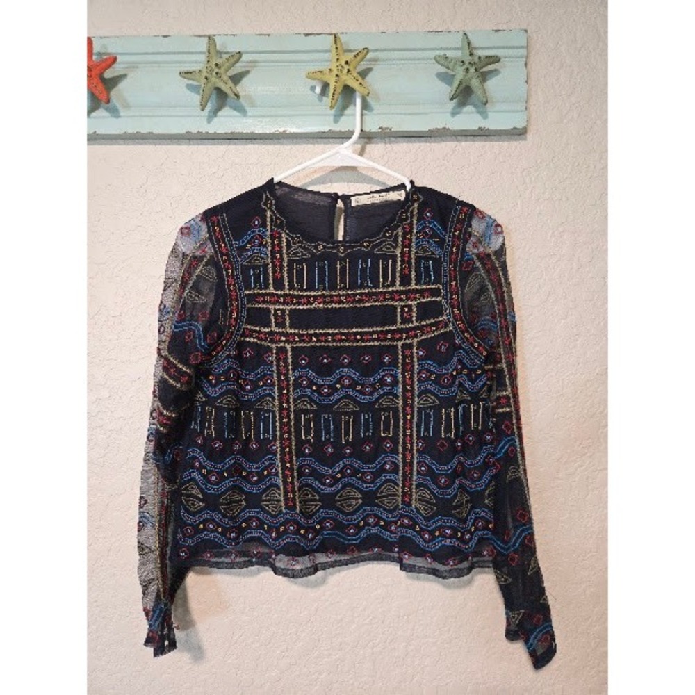 Zara Blue Embroidered Blouse